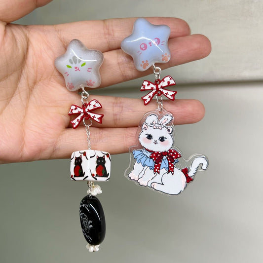 Cute Cat & Star Bow Earrings
